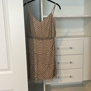 Embellished Dusty Rose Cocktail Dress with Gold Beads